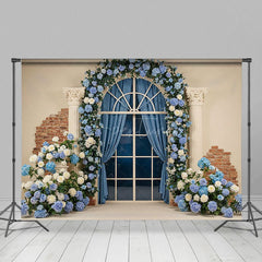 Aperturee - Aperturee Blue White Vibe Floral Arch Window Wedding Backdrop