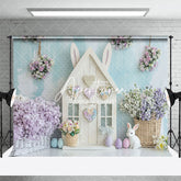 Aperturee - Aperturee Blue White Wall Bunny Hutch Floral Easter Backdrop
