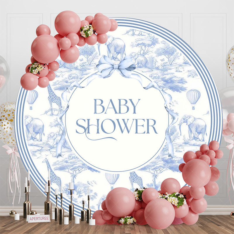 Aperturee - Aperturee Blue Wild Animlas Bow Round Baby Shower Backdrop