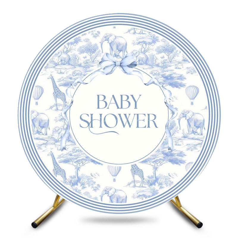Aperturee - Aperturee Blue Wild Animlas Bow Round Baby Shower Backdrop