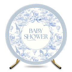 Aperturee - Aperturee Blue Wild Animlas Bow Round Baby Shower Backdrop