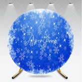 Aperturee - Aperturee Blue Winter Wonderland Snowflake Round Backdrop White Frosty Ice Sparkle Christmas Holiday Decor