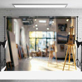 Aperturee Aperturee Blurry Art Studio Photography Backdrop with Bokeh Lights Artist Loft with Easels Professional Portrait Background