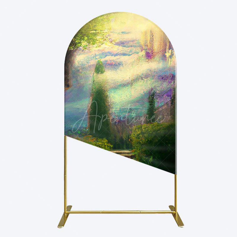 Aperturee - Aperturee Blurry Blue Stairs Greenery Scenery Arch Backdrop