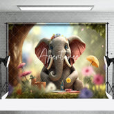 Aperturee - Aperturee Blurry Cute Elephant Grass Floral Spring Backdrop