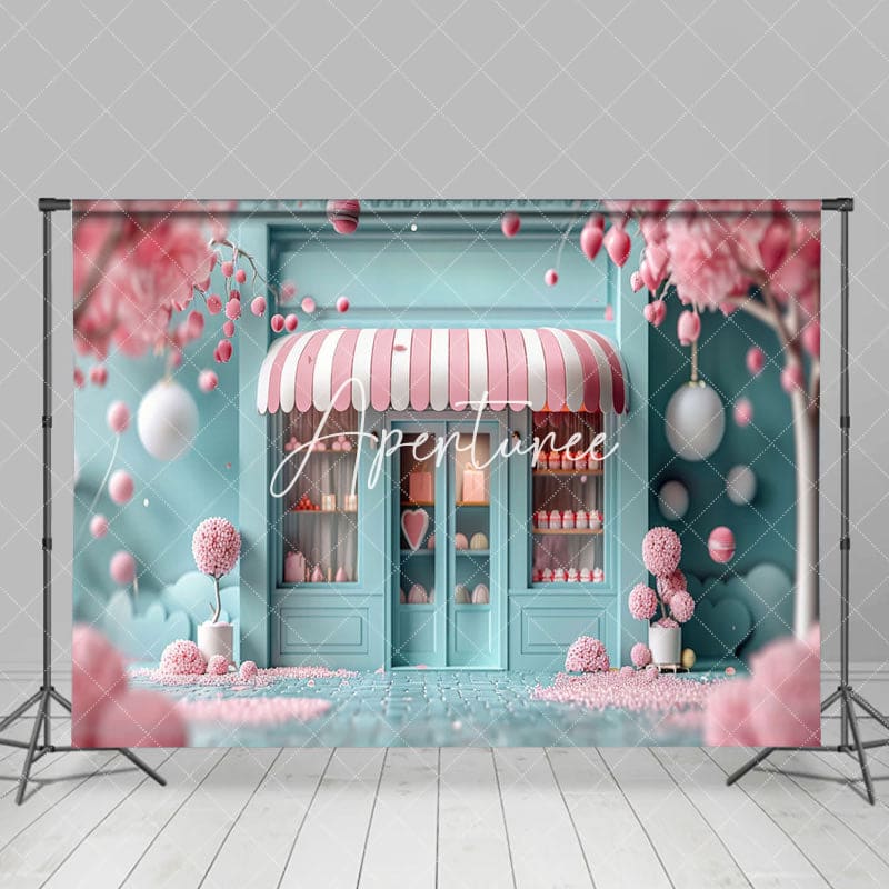 Aperturee - Aperturee Blurry Light Green Store Pink Tree Cake Smash Backdrop