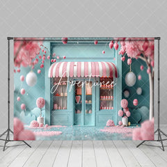 Aperturee - Aperturee Blurry Light Green Store Pink Tree Cake Smash Backdrop