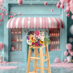 Aperturee - Aperturee Blurry Light Green Store Pink Tree Cake Smash Backdrop