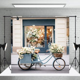 Aperturee - Aperturee Blurry Modern Blue White Store Bike Street Backdrop