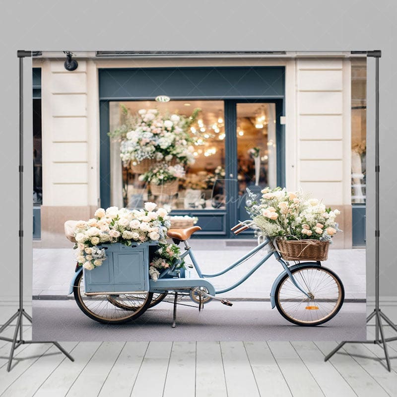 Aperturee - Aperturee Blurry Modern Blue White Store Bike Street Backdrop