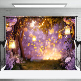 Aperturee - Aperturee Blurry Night Forest Light Purple Floral Backdrop