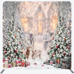 Aperturee - Aperturee Blurry Snowy Wild Elk Christmas Pillow Case Backdrop