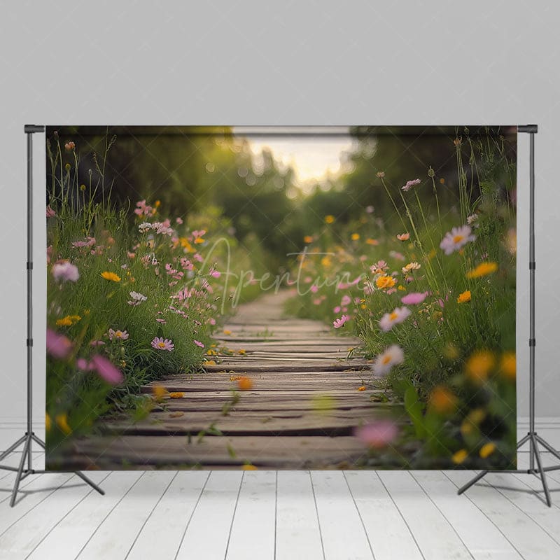 Aperturee - Aperturee Blurry Wildflower Boardwalk Spring Photo Backdrop