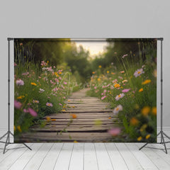 Aperturee - Aperturee Blurry Wildflower Boardwalk Spring Photo Backdrop