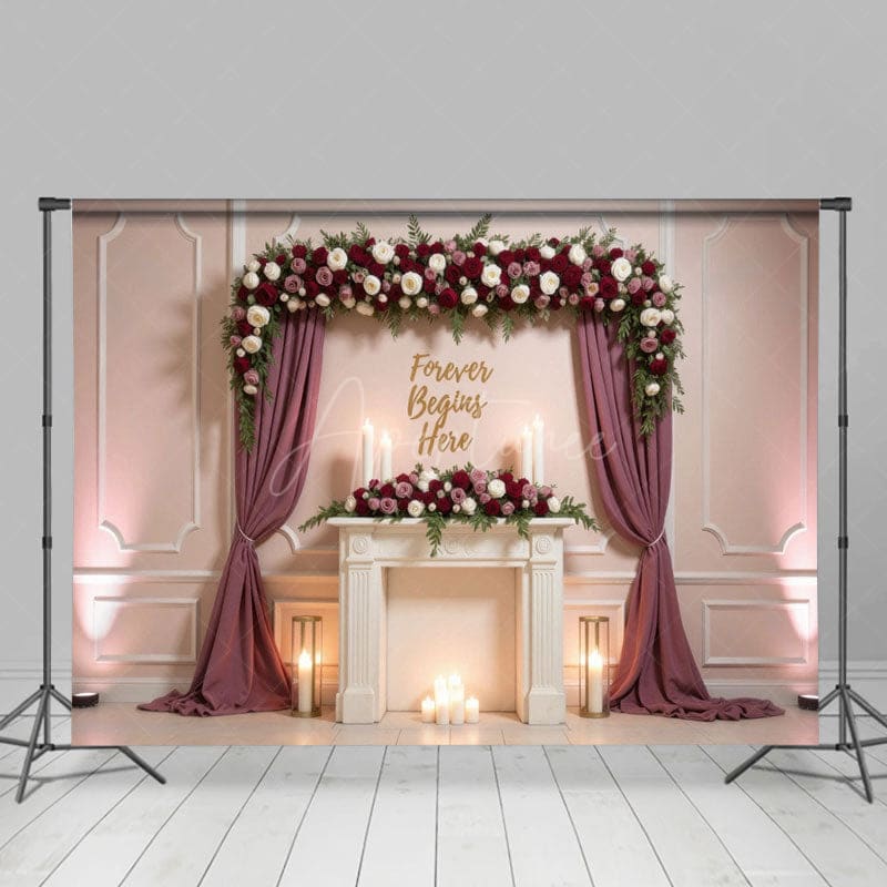 Aperturee - Aperturee Blush Floral Sweet Wedding Lights Photo Backdrop