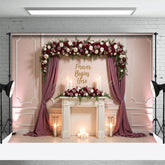 Aperturee - Aperturee Blush Floral Sweet Wedding Lights Photo Backdrop