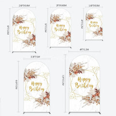 Aperturee - Aperturee Bohemian Happy Birthday Arched Backdrop Pampas Grass and Dried Flowers Gold Geometric Frame for Elegant Decor