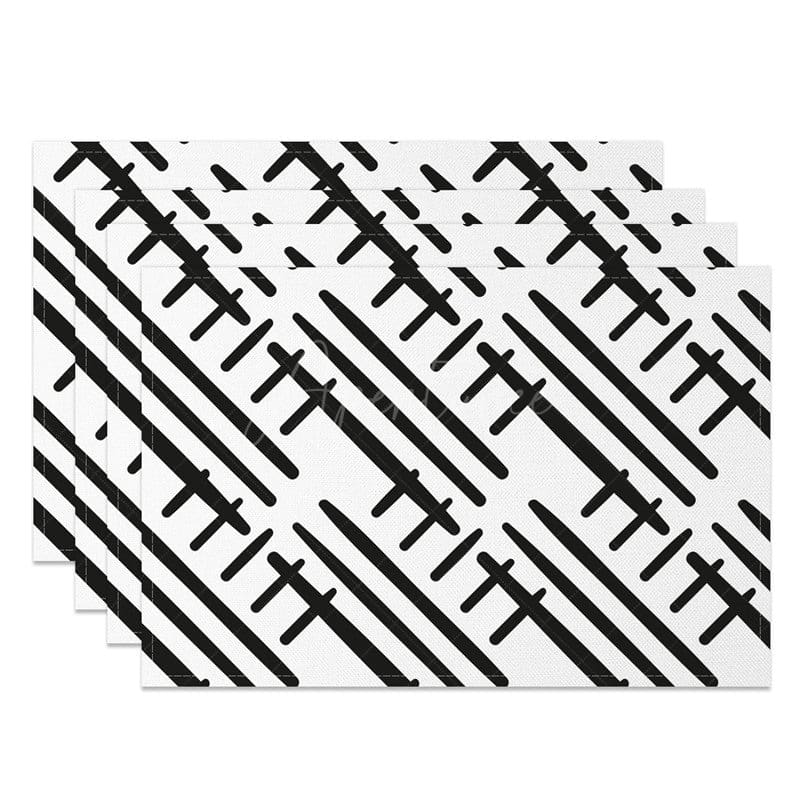 Aperturee - Aperturee Boho Abstract Black White Lines Set of 4 Placemats
