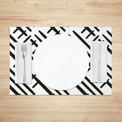 Aperturee - Aperturee Boho Abstract Black White Lines Set of 4 Placemats