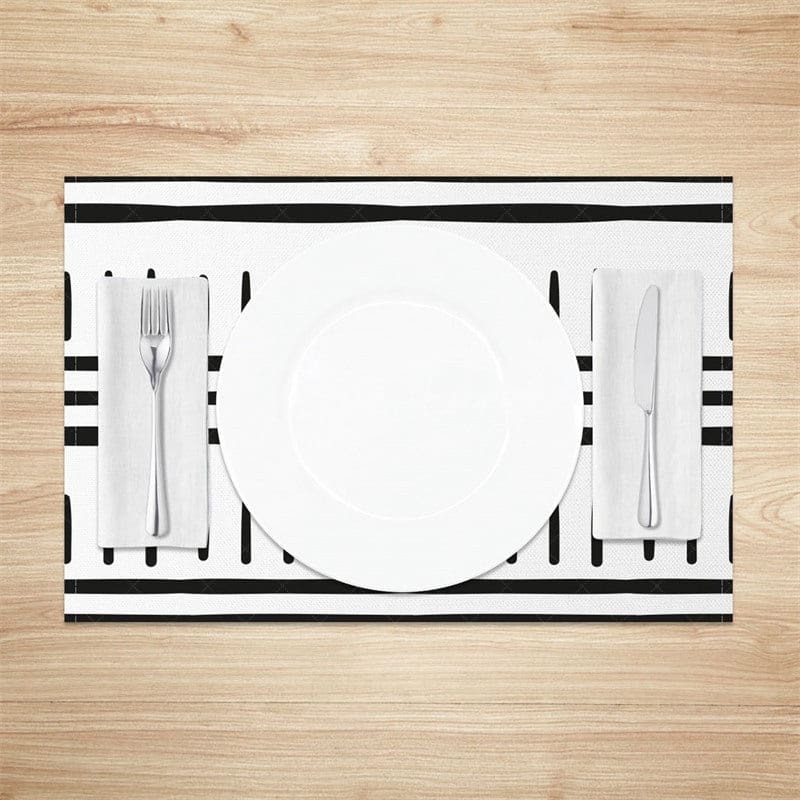 Aperturee - Aperturee Boho Abstract Black White Pattern Set of 4 Placemats