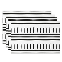 Aperturee - Aperturee Boho Abstract Black White Pattern Set of 4 Placemats