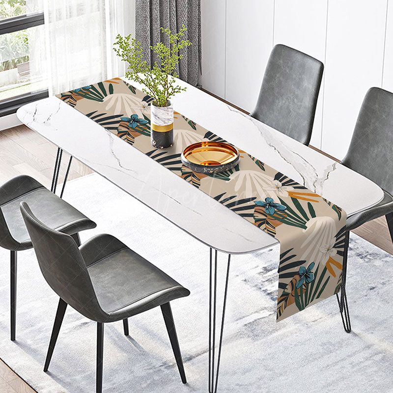 Aperturee - Aperturee Boho Abstract Earth Tone Table Runner Fine Art Geometric Design Fresh Modern Neutral Kitchen or Dining Decor