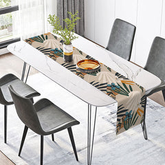 Aperturee - Aperturee Boho Abstract Earth Tone Table Runner Fine Art Geometric Design Fresh Modern Neutral Kitchen or Dining Decor