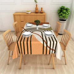 Aperturee - Aperturee Boho Abstract Geometric Rectangle Tablecloth Modern Orange Brown Stripe Dining Table Decor for Kitchen and Parties