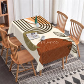 Aperturee - Aperturee Boho Abstract Geometric Rectangle Tablecloth Modern Orange Brown Stripe Dining Table Decor for Kitchen and Parties