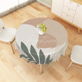 Aperturee - Aperturee Boho Abstract Leaf Round Tablecloth Neutral Beige Geometric Table Cover for Dining Room