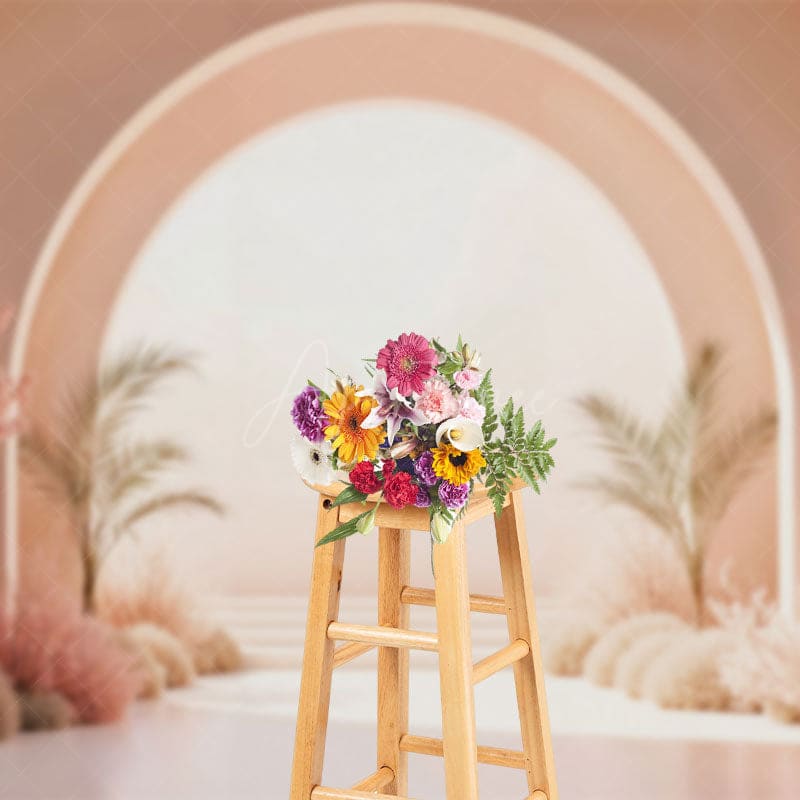 Aperturee - Aperturee Boho Arch Door Beige Wall Wedding Photo Backdrop