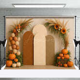 Aperturee Aperturee Boho Autumn Arch Panels Photography Backdrop Fall Pumpkins and Pampas Grass Thanksgiving Themed Photo Prop