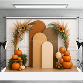 Aperturee Aperturee Boho Autumn Arch Panels Photography Backdrop Fall Pumpkins and Sunflowers Thanksgiving Themed Photo Prop