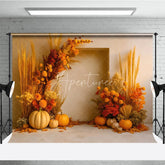 Aperturee - Aperturee Boho Autumn Floral Arch Photography Backdrop Pampas Grass and Pumpkins Modern Fall Wedding Photo Booth Decor