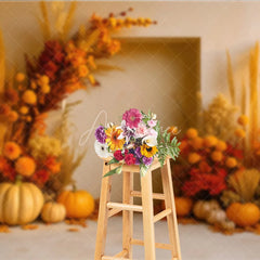 Aperturee - Aperturee Boho Autumn Floral Arch Photography Backdrop Pampas Grass and Pumpkins Modern Fall Wedding Photo Booth Decor