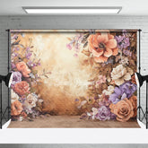 Aperturee - Aperturee Boho Autumn Floral Retro Wall Photography Backdrop