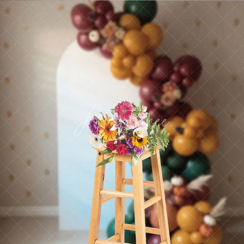 Aperturee - Aperturee Boho Balloon Arch Backdrop Fall Pumpkin Pampas Grass Background Autumn Harvest Birthday Baby Shower Decoration