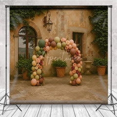 Aperturee - Aperturee Boho Balloon Arch Backdrop Sage Green Brown Flower Background Rustic Courtyard Wedding Birthday Party Decor