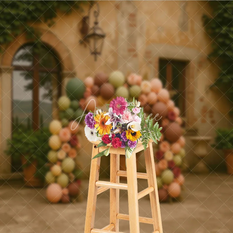 Aperturee - Aperturee Boho Balloon Arch Backdrop Sage Green Brown Flower Background Rustic Courtyard Wedding Birthday Party Decor