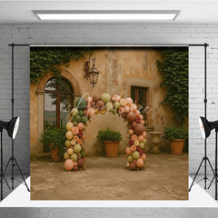 Aperturee - Aperturee Boho Balloon Arch Backdrop Sage Green Brown Flower Background Rustic Courtyard Wedding Birthday Party Decor