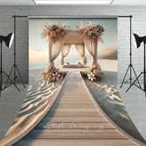 Aperturee - Aperturee Boho Beach Canopy Summer Photography Backdrop Floral Seaside Wooden Boardwalk Sweep Studio Background