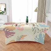Aperturee - Aperturee Boho Botanical Leaves Color Block Fitted Stretch Table Cover