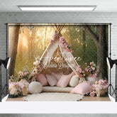 Aperturee - Aperturee Boho Chic Forest Camping Pink Tent Spring Backdrop