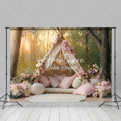 Aperturee - Aperturee Boho Chic Forest Camping Pink Tent Spring Backdrop