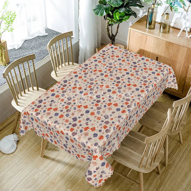 Aperturee - Aperturee Boho Ditsy Floral Rectangle Tablecloth Red Blue Flower Pattern for Autumn Farmhouse Kitchen Dining Decor