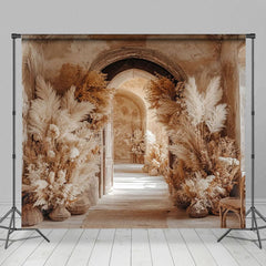 Aperturee - Aperturee Boho Feather Beige Retro Arched Corridor Backdrop
