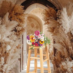Aperturee - Aperturee Boho Feather Beige Retro Arched Corridor Backdrop