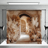 Aperturee - Aperturee Boho Feather Beige Retro Arched Corridor Backdrop