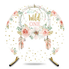Aperturee - Aperturee Boho Feather Floral Wild One Round Birthday Backdrop