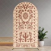 Aperturee - Aperturee Boho Fiesta Arch Backdrop with Cactus and Otomi Inspired Pattern Terracotta Color Mexican Folk Art Party Decor